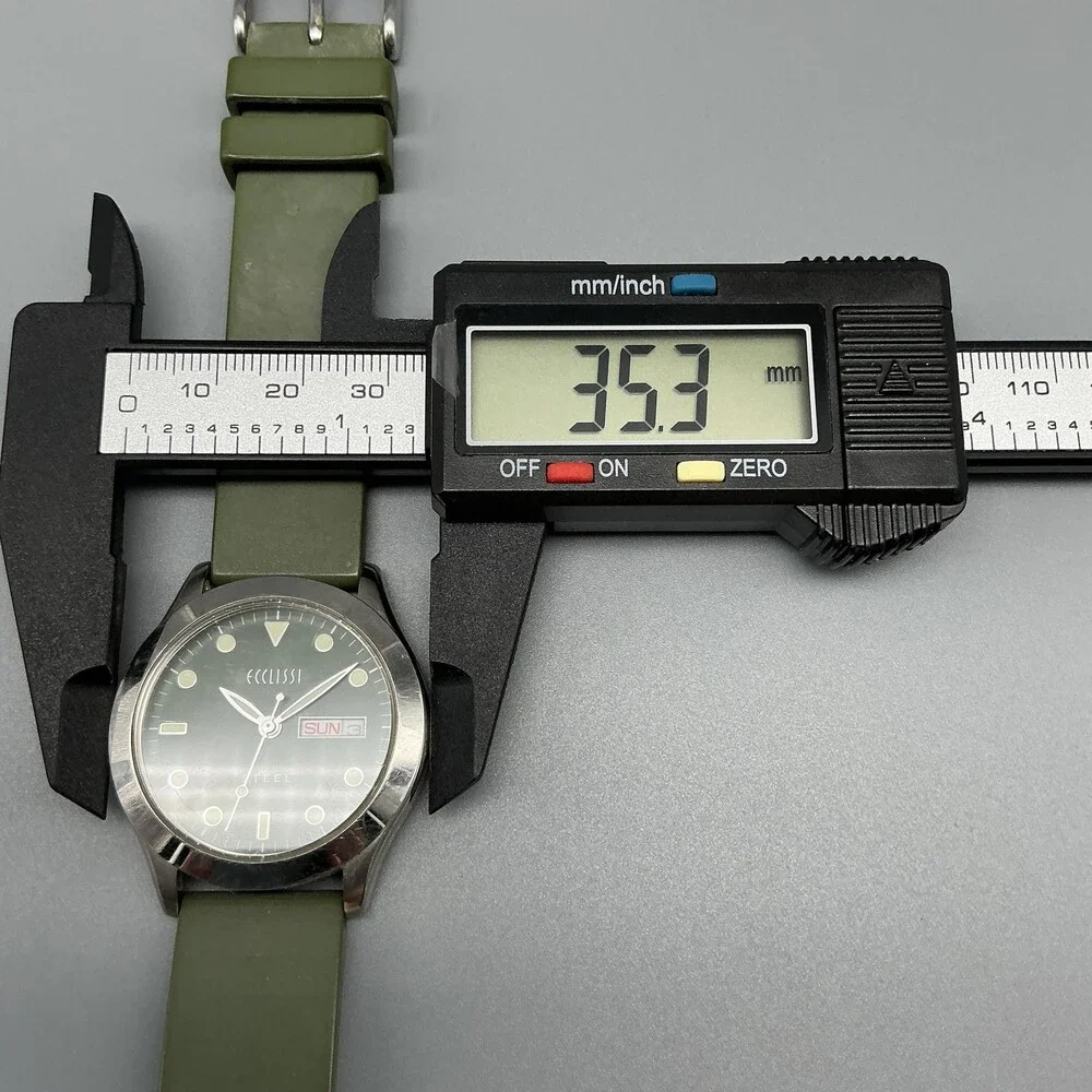 Ecclissi Women Watch 35mm Green Dial Silicone Day Date Stainless New Battery